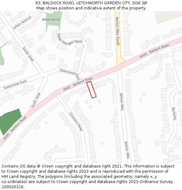 63, BALDOCK ROAD, LETCHWORTH GARDEN CITY, SG6 3JP: Location map and indicative extent of plot