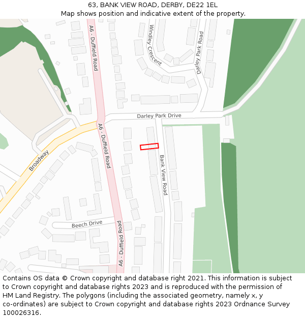 63, BANK VIEW ROAD, DERBY, DE22 1EL: Location map and indicative extent of plot