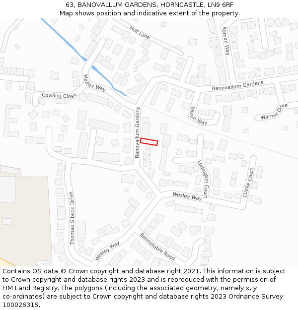 63, BANOVALLUM GARDENS, HORNCASTLE, LN9 6RF: Location map and indicative extent of plot