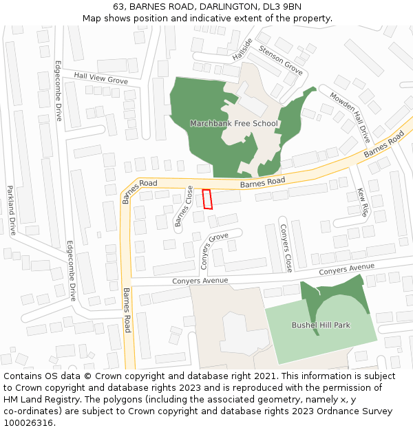 63, BARNES ROAD, DARLINGTON, DL3 9BN: Location map and indicative extent of plot