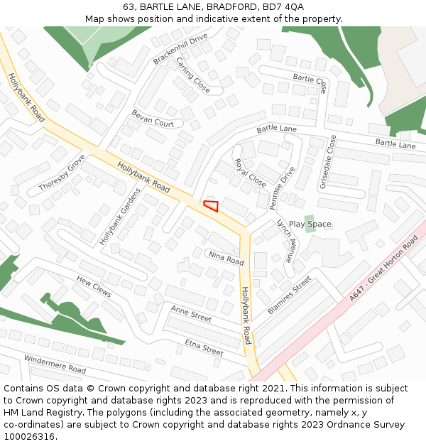 63, BARTLE LANE, BRADFORD, BD7 4QA: Location map and indicative extent of plot
