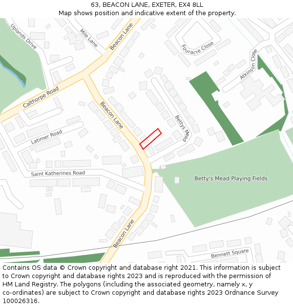63, BEACON LANE, EXETER, EX4 8LL: Location map and indicative extent of plot