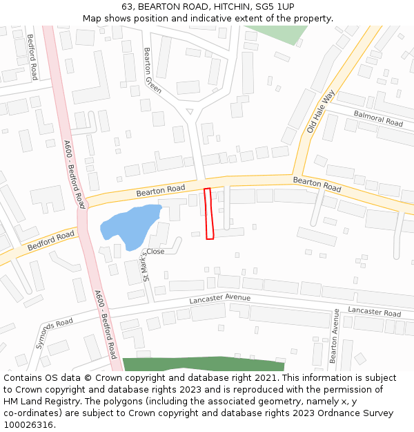 63, BEARTON ROAD, HITCHIN, SG5 1UP: Location map and indicative extent of plot