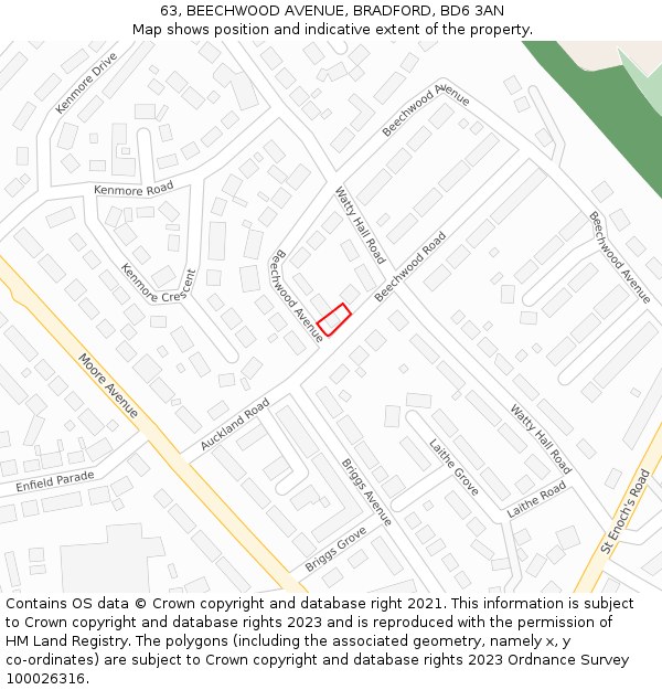63, BEECHWOOD AVENUE, BRADFORD, BD6 3AN: Location map and indicative extent of plot