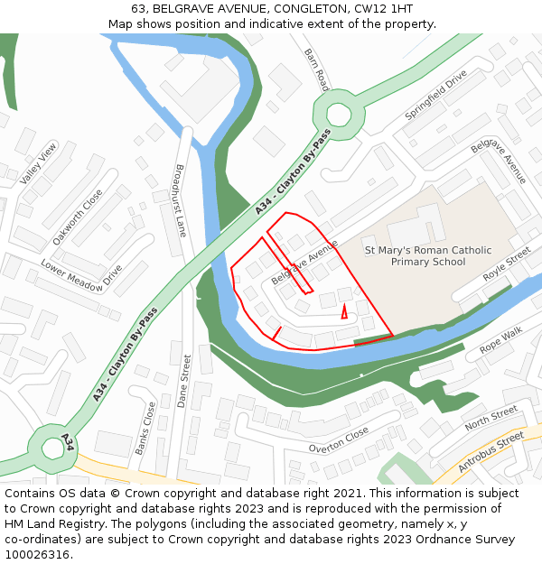 63, BELGRAVE AVENUE, CONGLETON, CW12 1HT: Location map and indicative extent of plot