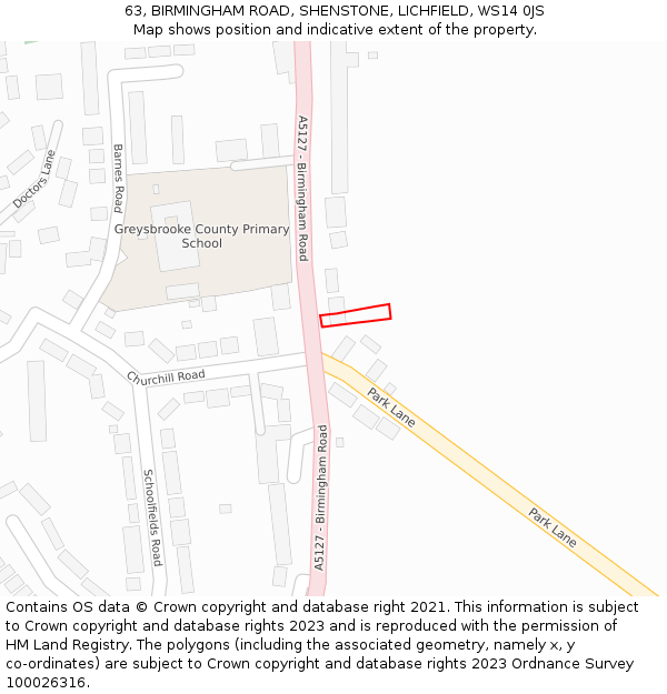 63, BIRMINGHAM ROAD, SHENSTONE, LICHFIELD, WS14 0JS: Location map and indicative extent of plot