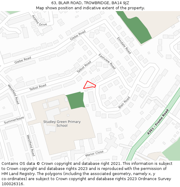 63, BLAIR ROAD, TROWBRIDGE, BA14 9JZ: Location map and indicative extent of plot