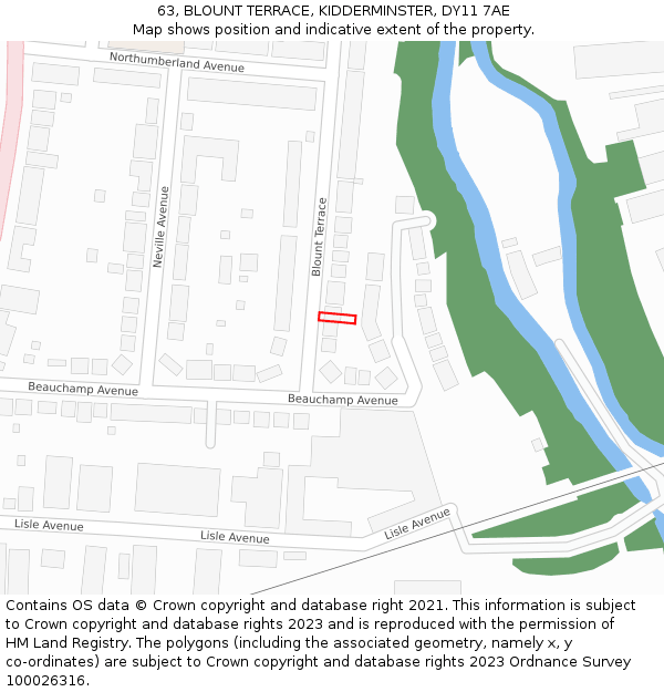 63, BLOUNT TERRACE, KIDDERMINSTER, DY11 7AE: Location map and indicative extent of plot
