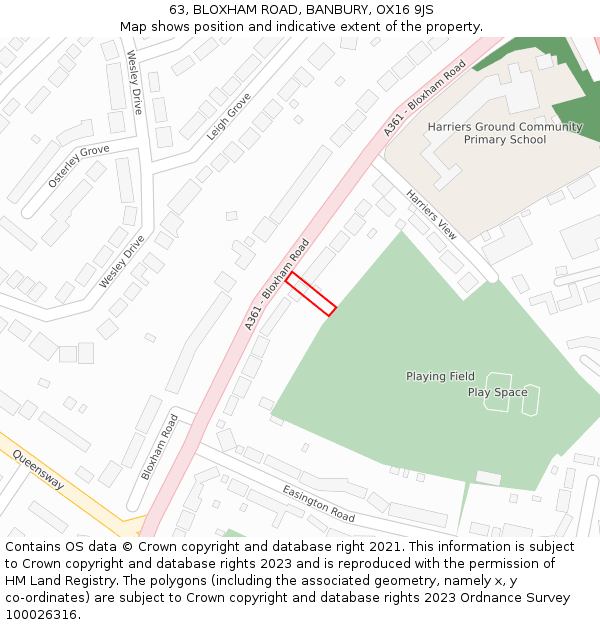 63, BLOXHAM ROAD, BANBURY, OX16 9JS: Location map and indicative extent of plot