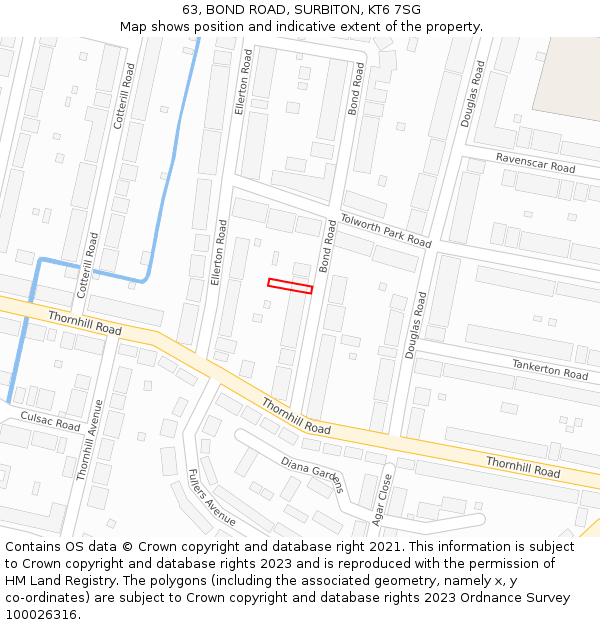 63, BOND ROAD, SURBITON, KT6 7SG: Location map and indicative extent of plot