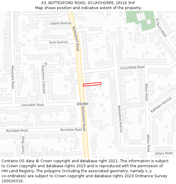 63, BOTTESFORD ROAD, SCUNTHORPE, DN16 3HF: Location map and indicative extent of plot