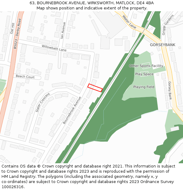 63, BOURNEBROOK AVENUE, WIRKSWORTH, MATLOCK, DE4 4BA: Location map and indicative extent of plot
