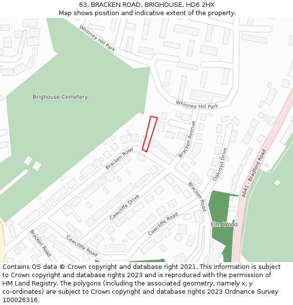 63, BRACKEN ROAD, BRIGHOUSE, HD6 2HX: Location map and indicative extent of plot