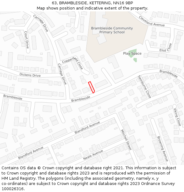 63, BRAMBLESIDE, KETTERING, NN16 9BP: Location map and indicative extent of plot