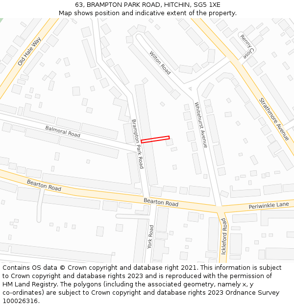 63, BRAMPTON PARK ROAD, HITCHIN, SG5 1XE: Location map and indicative extent of plot