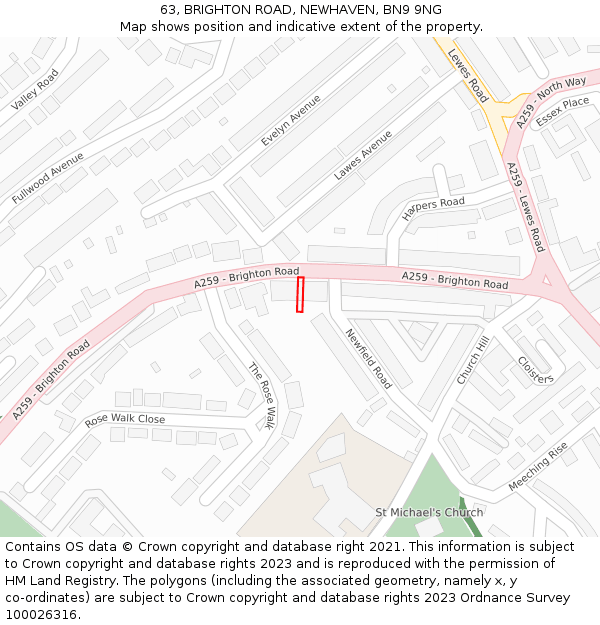 63, BRIGHTON ROAD, NEWHAVEN, BN9 9NG: Location map and indicative extent of plot