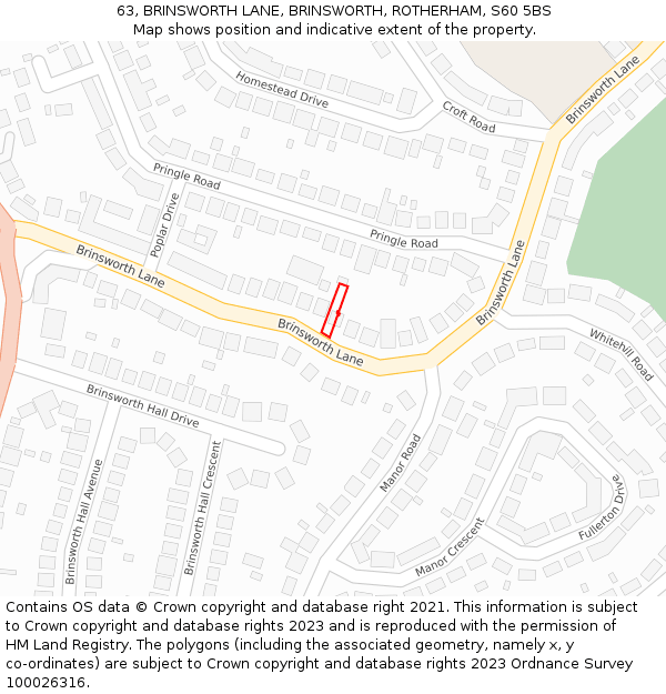 63, BRINSWORTH LANE, BRINSWORTH, ROTHERHAM, S60 5BS: Location map and indicative extent of plot