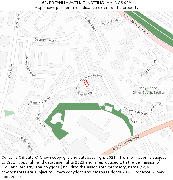 63, BRITANNIA AVENUE, NOTTINGHAM, NG6 0EA: Location map and indicative extent of plot
