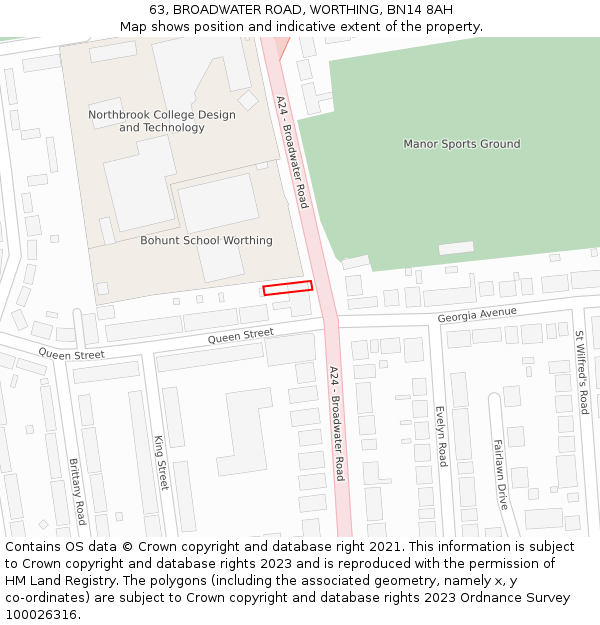 63, BROADWATER ROAD, WORTHING, BN14 8AH: Location map and indicative extent of plot