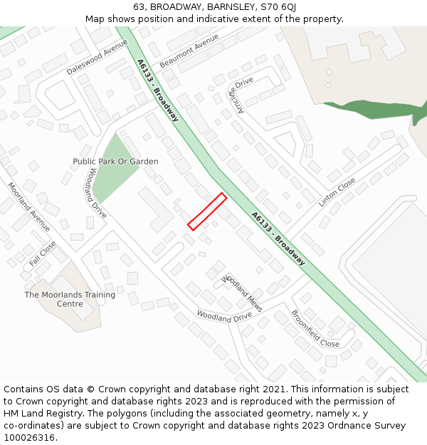 63, BROADWAY, BARNSLEY, S70 6QJ: Location map and indicative extent of plot