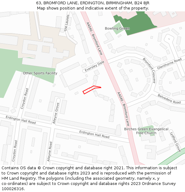 63, BROMFORD LANE, ERDINGTON, BIRMINGHAM, B24 8JR: Location map and indicative extent of plot