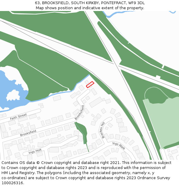 63, BROOKSFIELD, SOUTH KIRKBY, PONTEFRACT, WF9 3DL: Location map and indicative extent of plot