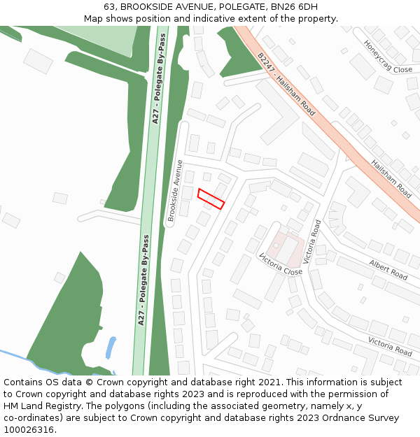 63, BROOKSIDE AVENUE, POLEGATE, BN26 6DH: Location map and indicative extent of plot