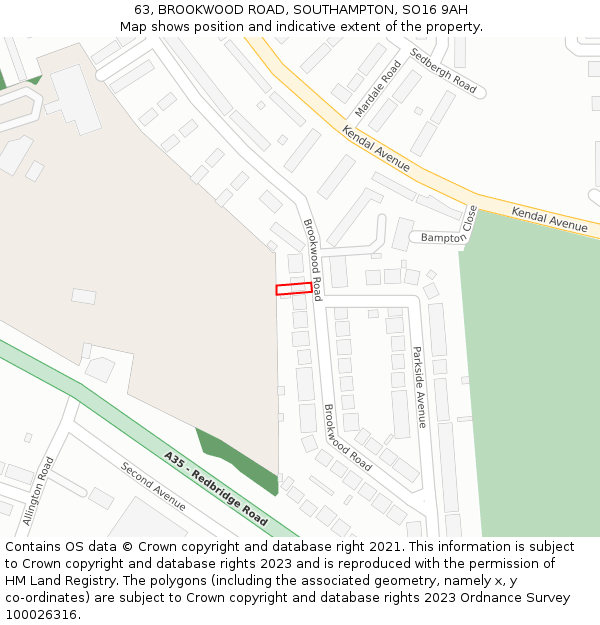63, BROOKWOOD ROAD, SOUTHAMPTON, SO16 9AH: Location map and indicative extent of plot