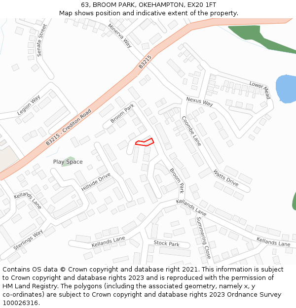 63, BROOM PARK, OKEHAMPTON, EX20 1FT: Location map and indicative extent of plot