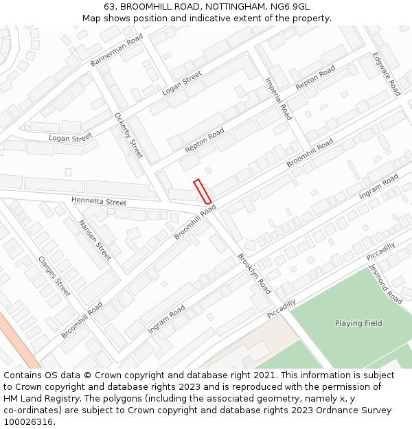 63, BROOMHILL ROAD, NOTTINGHAM, NG6 9GL: Location map and indicative extent of plot