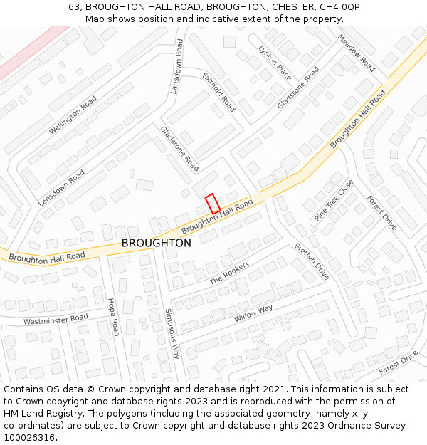 63, BROUGHTON HALL ROAD, BROUGHTON, CHESTER, CH4 0QP: Location map and indicative extent of plot