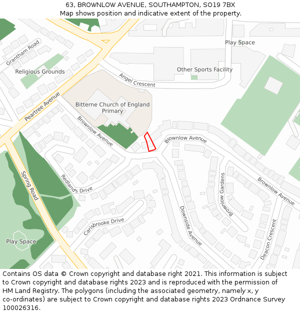 63, BROWNLOW AVENUE, SOUTHAMPTON, SO19 7BX: Location map and indicative extent of plot