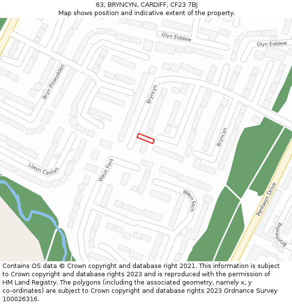 63, BRYNCYN, CARDIFF, CF23 7BJ: Location map and indicative extent of plot