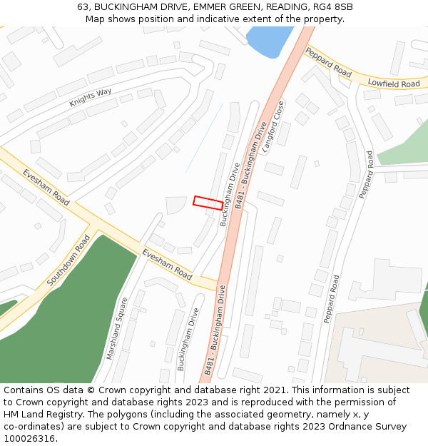 63, BUCKINGHAM DRIVE, EMMER GREEN, READING, RG4 8SB: Location map and indicative extent of plot