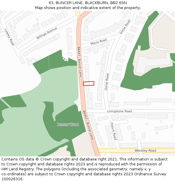 63, BUNCER LANE, BLACKBURN, BB2 6SN: Location map and indicative extent of plot