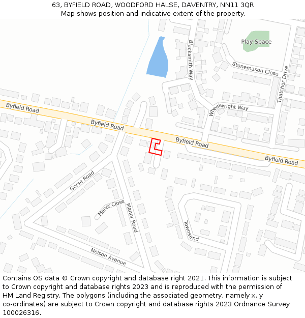 63, BYFIELD ROAD, WOODFORD HALSE, DAVENTRY, NN11 3QR: Location map and indicative extent of plot