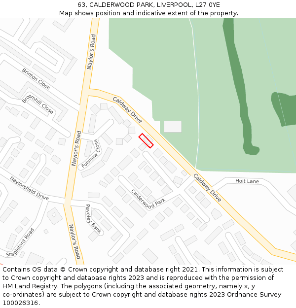 63, CALDERWOOD PARK, LIVERPOOL, L27 0YE: Location map and indicative extent of plot