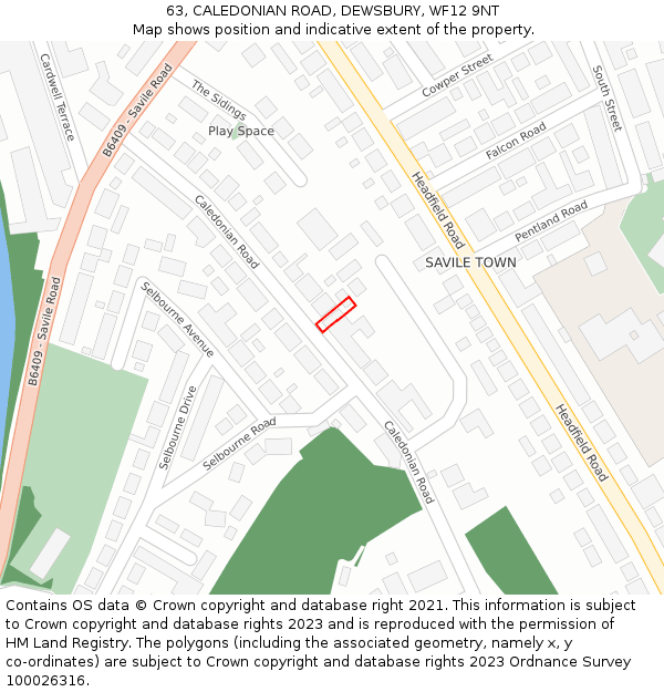 63, CALEDONIAN ROAD, DEWSBURY, WF12 9NT: Location map and indicative extent of plot