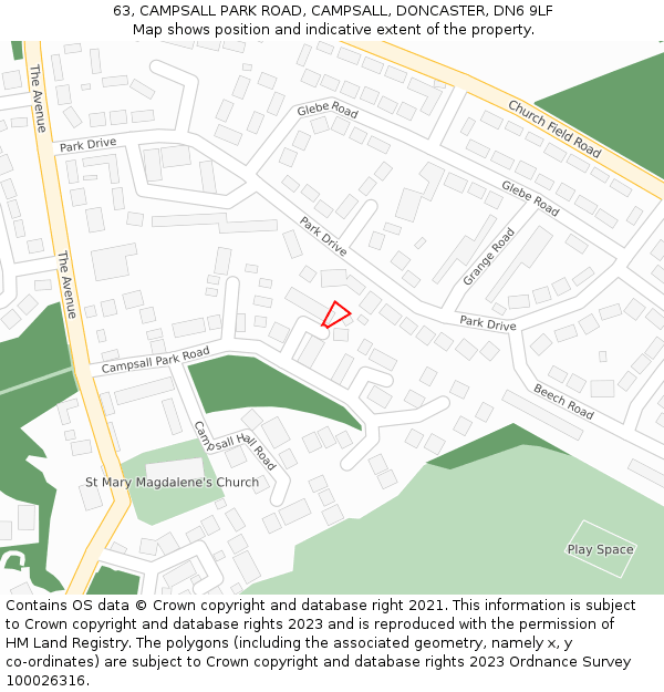 63, CAMPSALL PARK ROAD, CAMPSALL, DONCASTER, DN6 9LF: Location map and indicative extent of plot