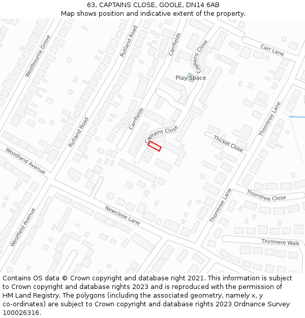 63, CAPTAINS CLOSE, GOOLE, DN14 6AB: Location map and indicative extent of plot