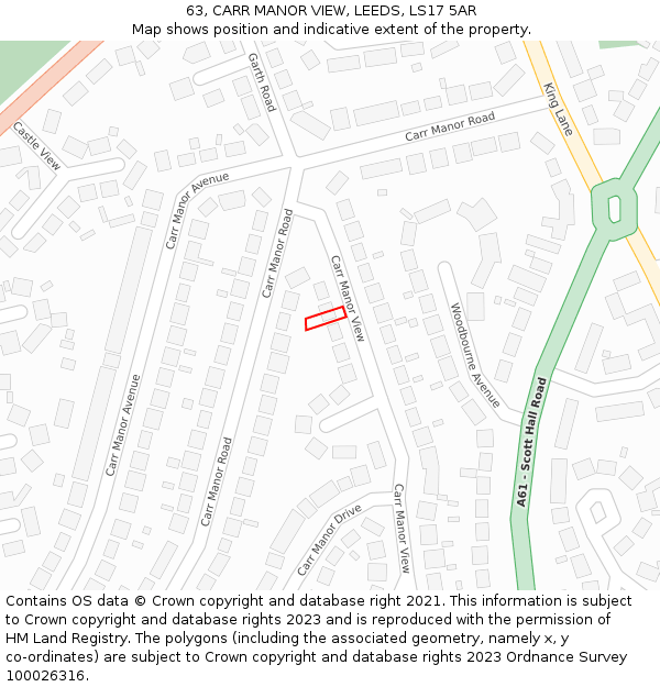63, CARR MANOR VIEW, LEEDS, LS17 5AR: Location map and indicative extent of plot