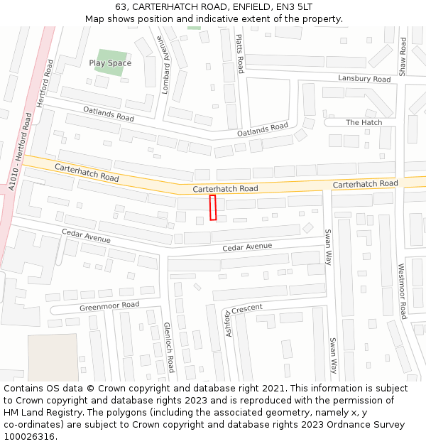 63, CARTERHATCH ROAD, ENFIELD, EN3 5LT: Location map and indicative extent of plot