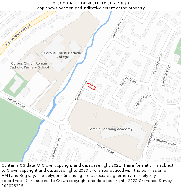 63, CARTMELL DRIVE, LEEDS, LS15 0QR: Location map and indicative extent of plot