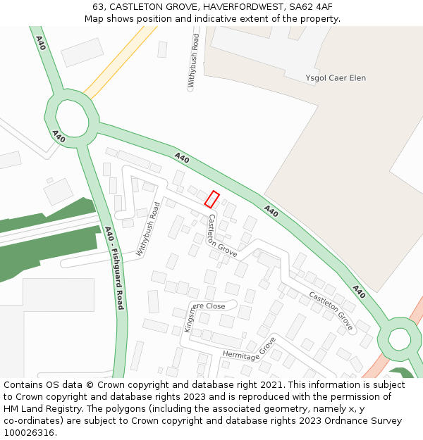 63, CASTLETON GROVE, HAVERFORDWEST, SA62 4AF: Location map and indicative extent of plot
