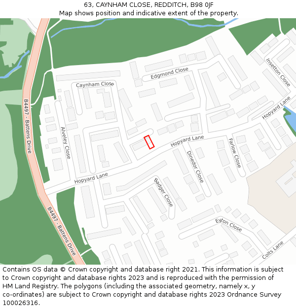 63, CAYNHAM CLOSE, REDDITCH, B98 0JF: Location map and indicative extent of plot