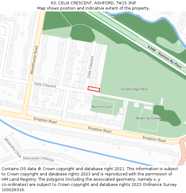 63, CELIA CRESCENT, ASHFORD, TW15 3NP: Location map and indicative extent of plot