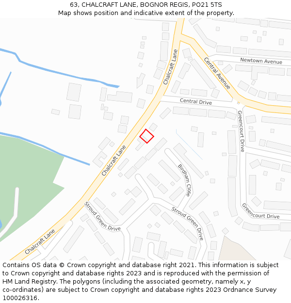 63, CHALCRAFT LANE, BOGNOR REGIS, PO21 5TS: Location map and indicative extent of plot