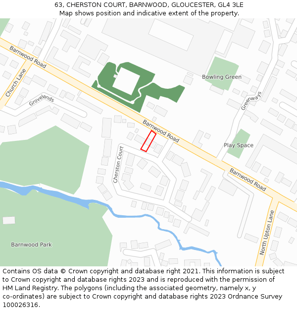 63, CHERSTON COURT, BARNWOOD, GLOUCESTER, GL4 3LE: Location map and indicative extent of plot