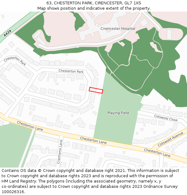 63, CHESTERTON PARK, CIRENCESTER, GL7 1XS: Location map and indicative extent of plot