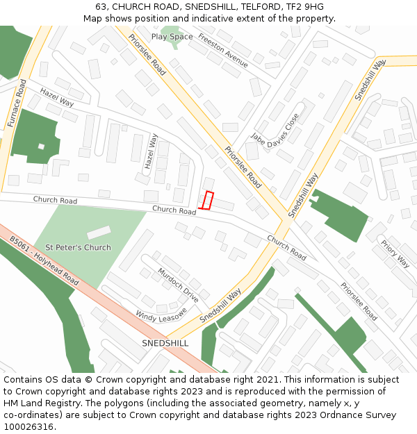 63, CHURCH ROAD, SNEDSHILL, TELFORD, TF2 9HG: Location map and indicative extent of plot